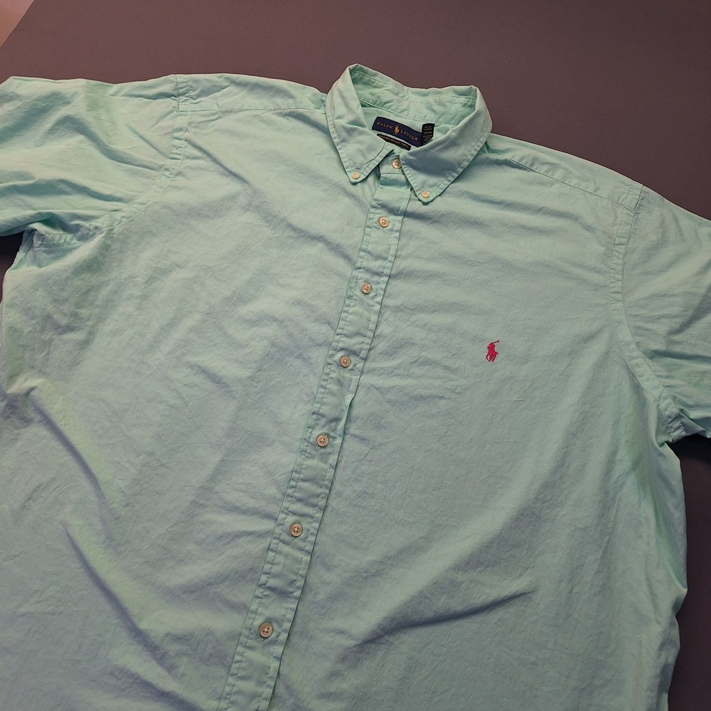 Polo Ralph Lauren Mens 2XB Mint Green Feather Weight Twill Short Sleeve Shirt